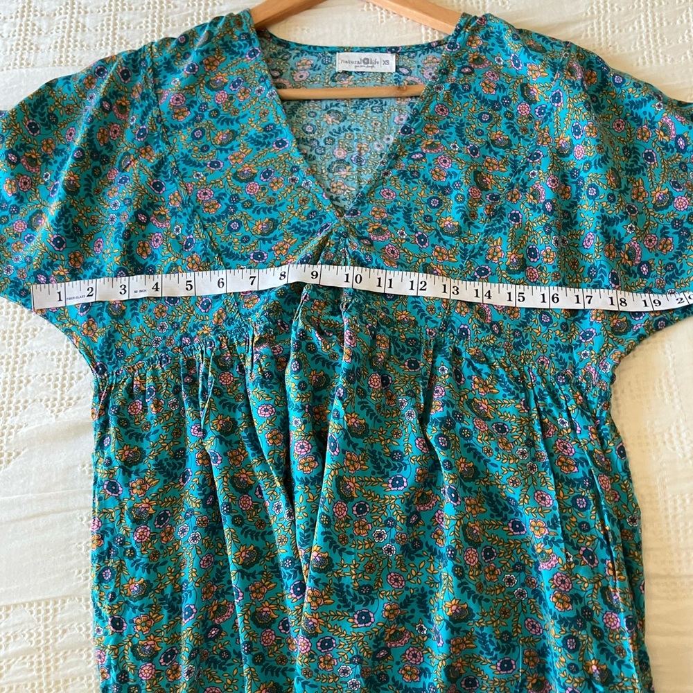 NATURAL LIFE Blue Floral Dolman Rayon V-Neck Mini Dress Size XS - Picture 6 of 10